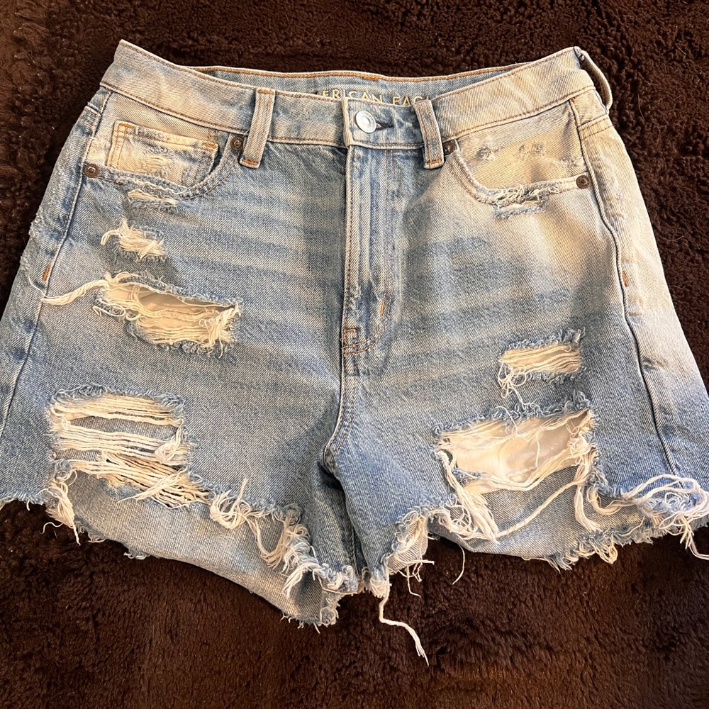 American Eagle Outfitters Women's Distressed Blue Denim Shorts